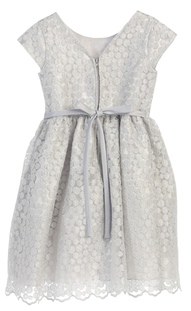 SK608 - Silver Woven Metallic Polka Dot Dress