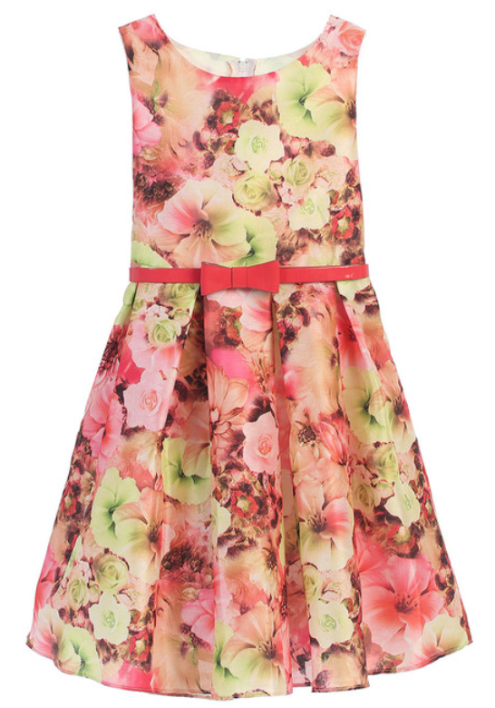 SK640 - Pink Mixed Modern Flower Dress w/ Belt
