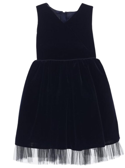 SK653N - Stretch Velvet Girls' Holiday Dress with Peekaboo Tulle