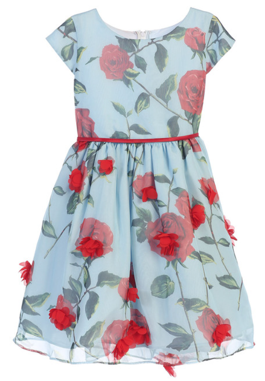 SK672B - Blue Rose Chiffon w/ Petal Skirt Dress