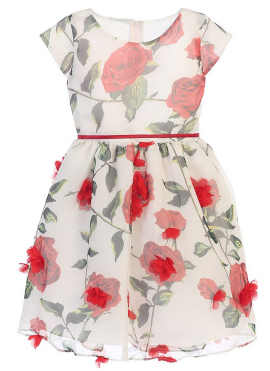 SK672 - White Rose Chiffon w/ Petal Skirt Dress