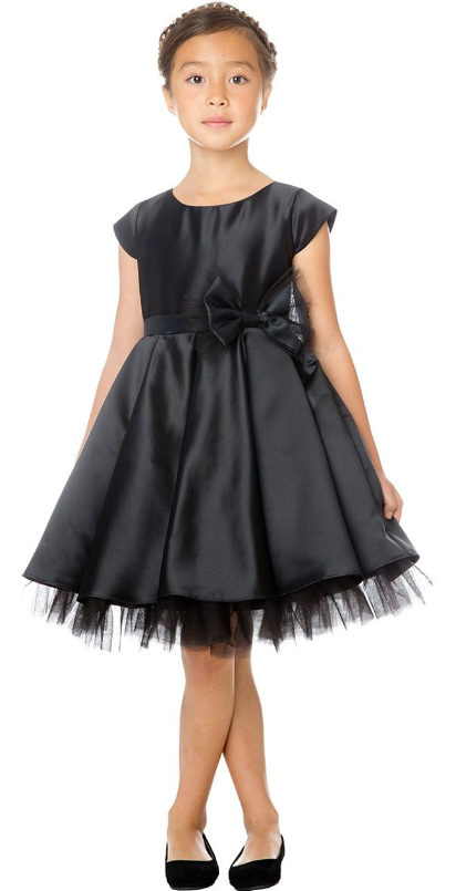 SK711 - Black Full Pleated Satin w/ Oversized Bow