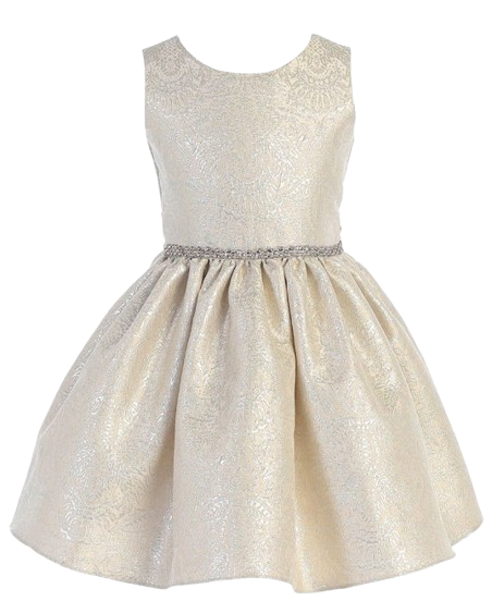 SK765 - Silver Ornate Imperial Brocade w/ Oversize Back Bow Dress