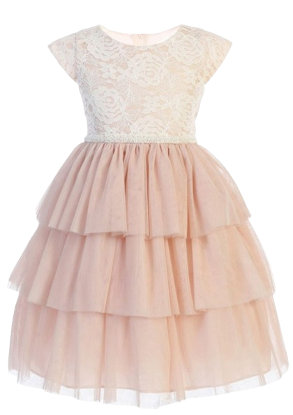 SK800 - Blush Pink Sweet Lace & Tiered Mesh w/ Pearl Trim