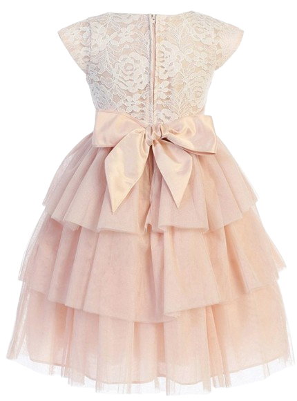 SK800 - Blush Pink Sweet Lace & Tiered Mesh w/ Pearl Trim