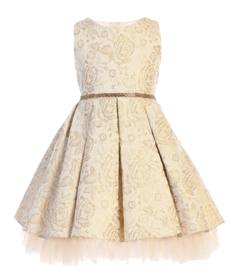 SK831 - Metallic Floral Pleated Jacquard w/ Peek A Boo Tulle