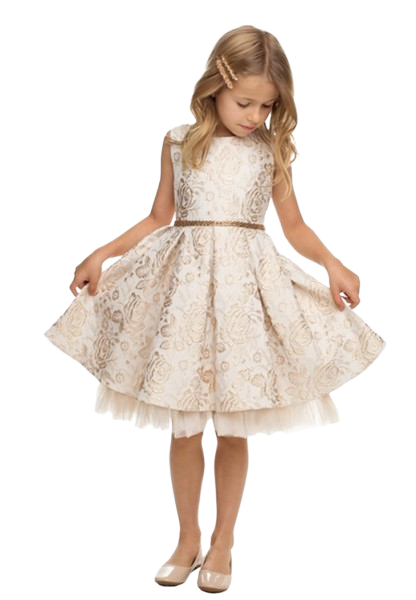 SK831 - Metallic Floral Pleated Jacquard w/ Peek A Boo Tulle