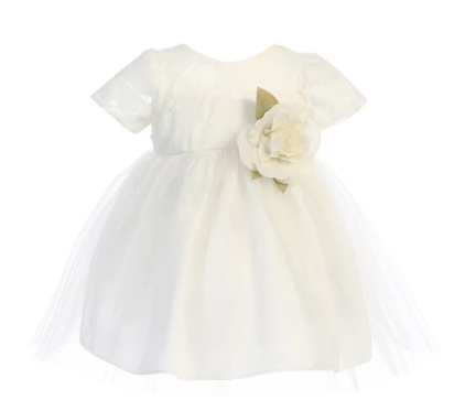 SKB742OW - Jasmine Lace Short Gown w/tulle Off White