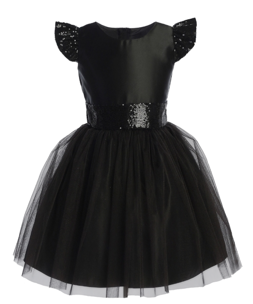 SKB958 - Baby Girl Dress with Satin, Tulle & Sequin Detail