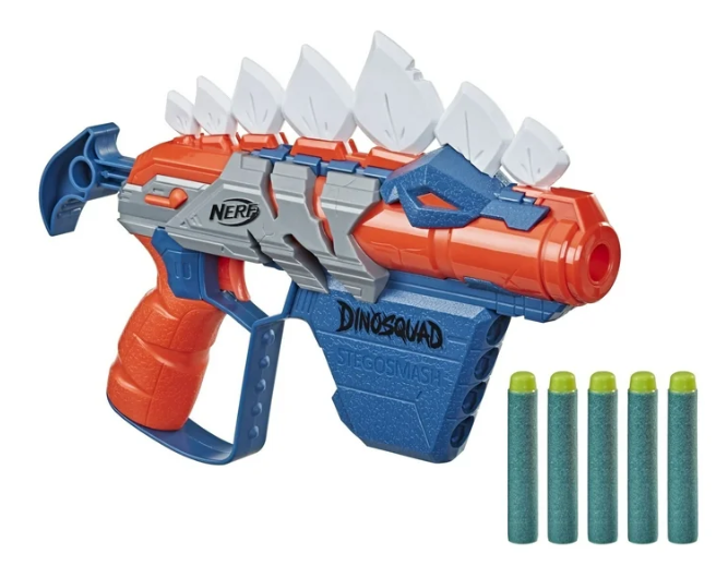 F0805 - Nerf DinoSquad Stegosmash Dart Blaster, 4-Dart Storage, 5 Official Nerf Darts