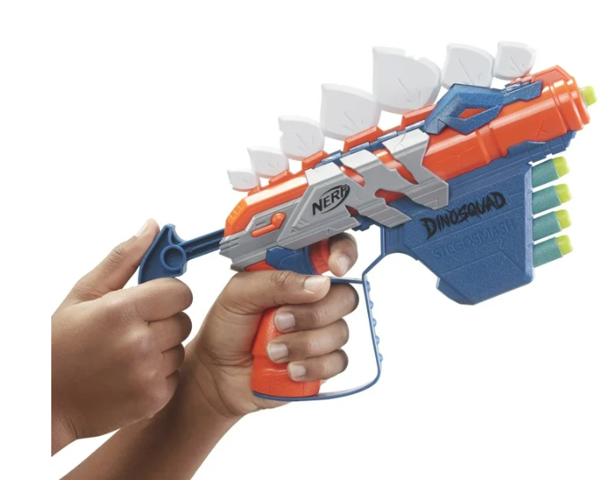 F0805 - Nerf DinoSquad Stegosmash Dart Blaster, 4-Dart Storage, 5 Official Nerf Darts