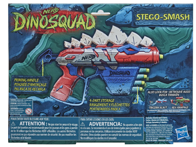 F0805 - Nerf DinoSquad Stegosmash Dart Blaster, 4-Dart Storage, 5 Official Nerf Darts