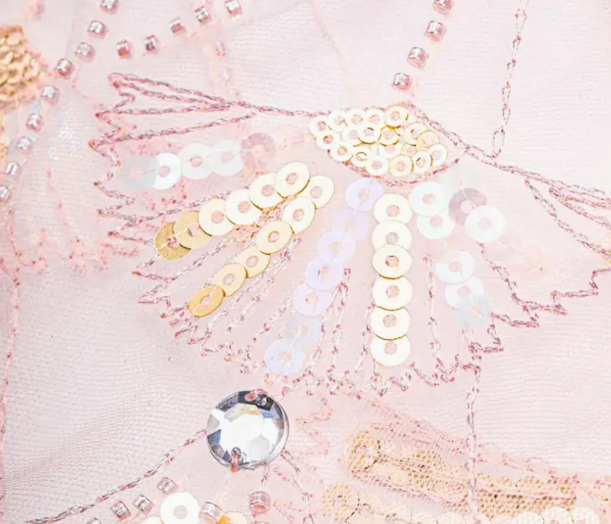 TUS-KSH - Chal de tul con abanico de lentejuelas brillantes