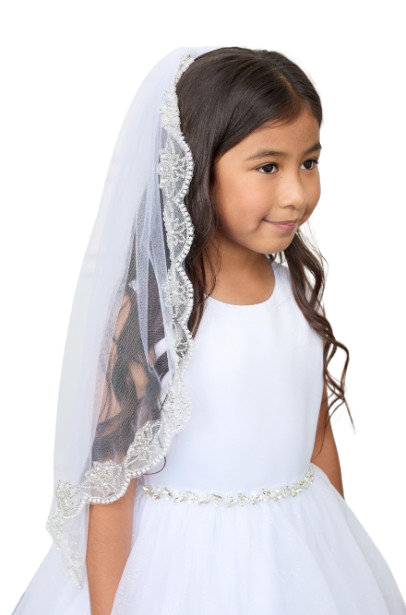 TT613 - Beaded Scallop Edge Girls Veil