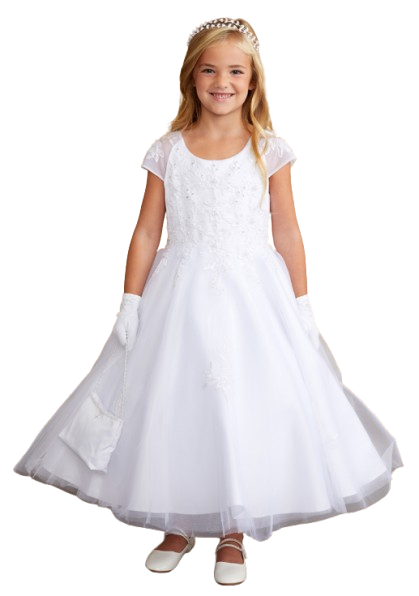 TTK5847 - Cap sleeved lace applique dress with a mesh overlay skirt