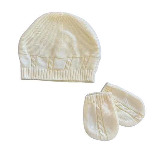 126Y - Conjunto de punto con gorro y guantes - Amarillo
