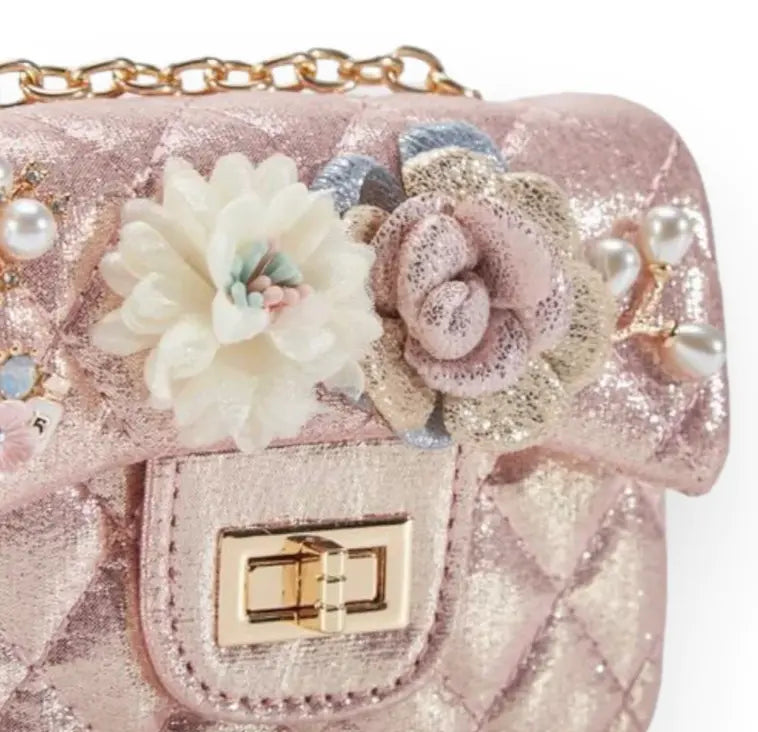 B1236SS - Doe A Deer Floral Shiny Quilted Purse Cadiz Boutique, Inc.