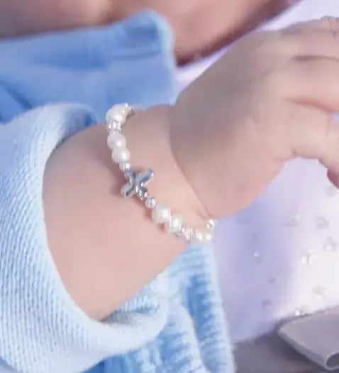 CHR-01H - Sterling Silver Pearl Cross Baby Bracelet Baptism Gift Cadiz Boutique, Inc.