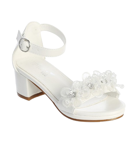 S174 - Tip Top Matte Block Heels With Flower Embellishment