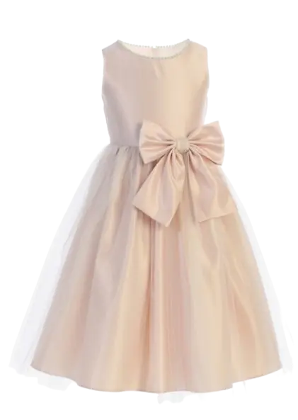SK781 -Sweet Kids Satin and Tulle with Pearl & Bow Accent Cadiz Boutique, Inc.