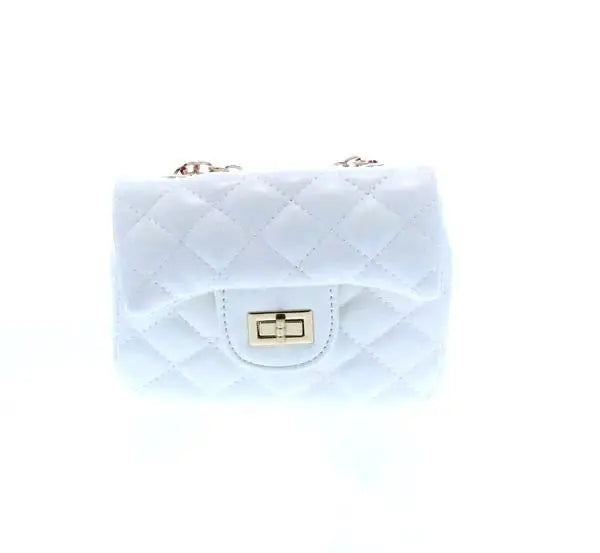 Diamond Quilted Crossbody Purse with Twist Closure - White Cadiz Boutique, Inc.