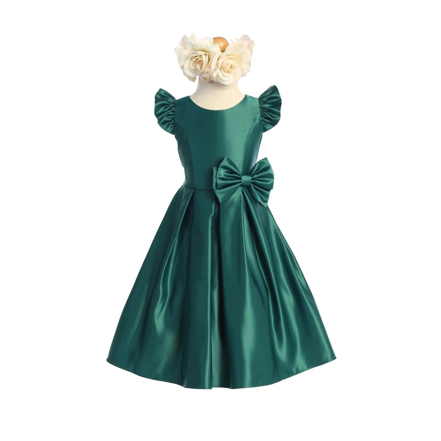 SKB930G - Satin pleated flutter sleeve with bow - Green Cadiz Boutique, Inc.