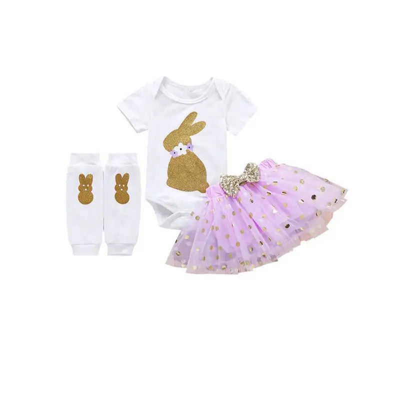3-Piece Baby Girl Easter Bunny Bodysuit - Purple Cadiz Boutique