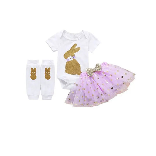3-Piece Baby Girl Easter Bunny Bodysuit - Purple Cadiz Boutique