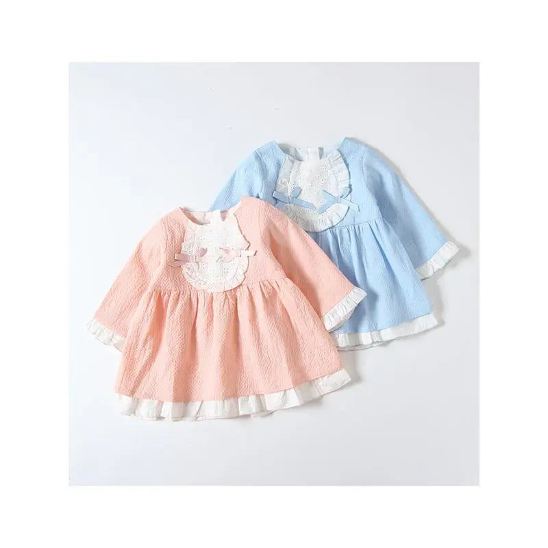 Spring Color Blocking Baby Long Sleeve Dress - Blue Cadiz Boutique