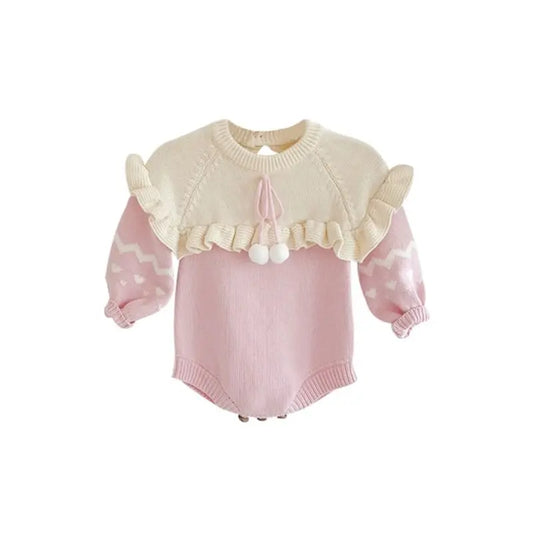 Baby Girl Pom Pom Ruffle Decor Knit Bodysuit Cadiz Boutique, Inc.