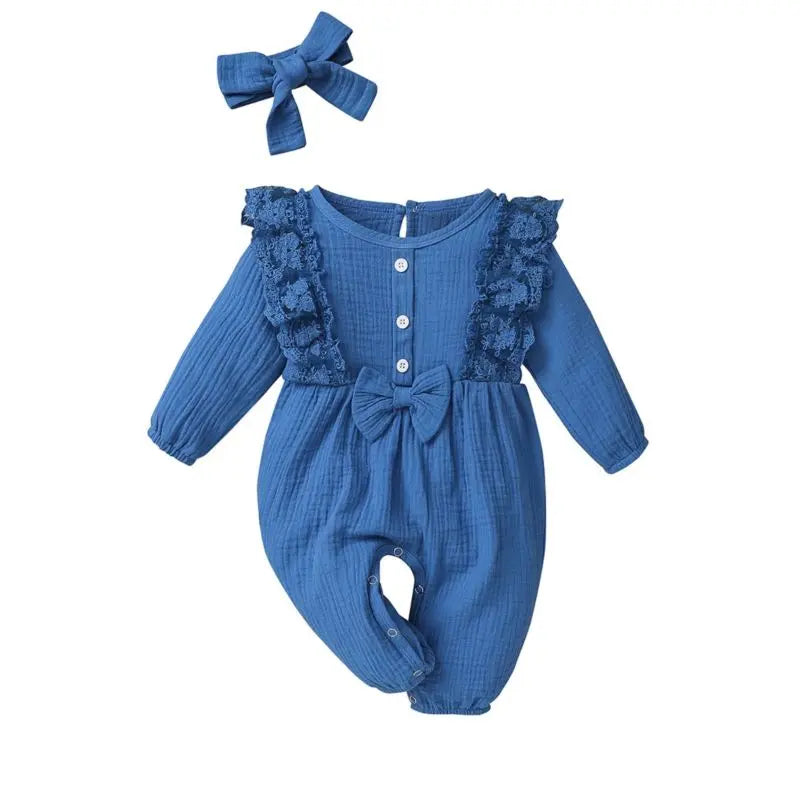 Lace Bow Front Muslin Jumpsuit & Headband Cadiz Boutique