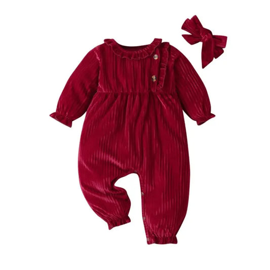 2 Pieces Baby Girl Red Jumpsuit & Headband Cadiz Boutique, Inc.