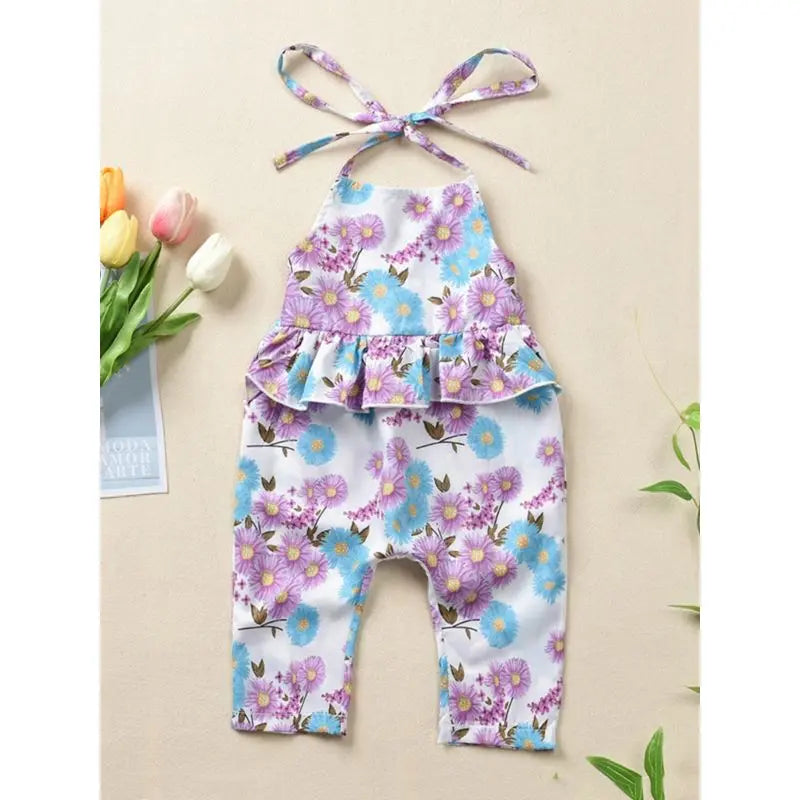 Flower Print Halter Neck Cropped Jumpsuit Cadiz Boutique