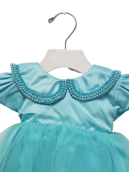 Teal Tulle Dress with Pearls Cadiz Boutique
