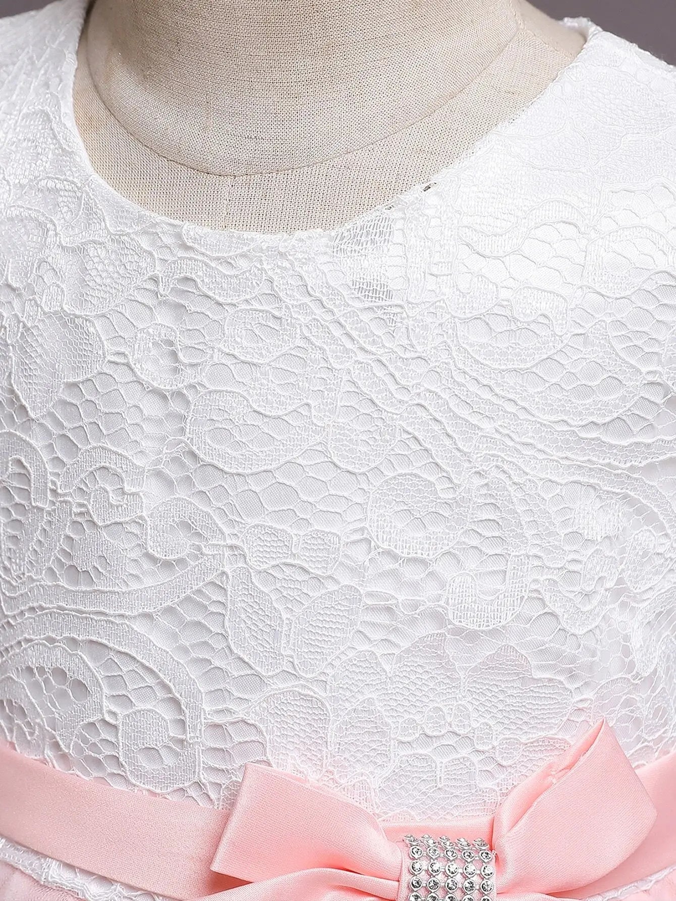 57049 - Toddler Girls Contrast Lace Big Bow Back High Low Hem Gown Dress Cadiz Boutique, Inc.