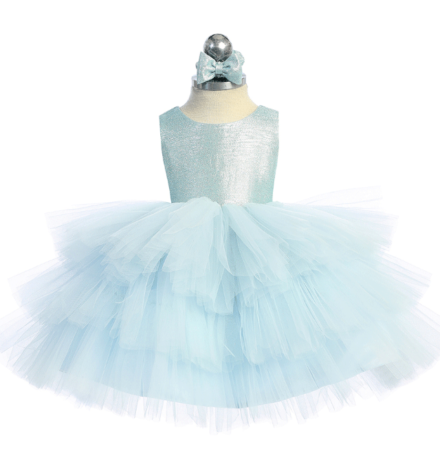 TT5790B - Metallic Glitter Bodice with a Layered Ruffle Tulle Skirt Cadiz Boutique, Inc.