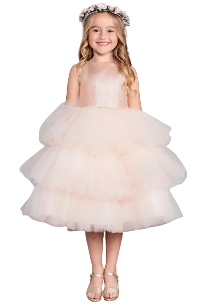TT5790S - Metallic Glitter Bodice with a Layered Ruffle Tulle Skirt Cadiz Boutique, Inc.