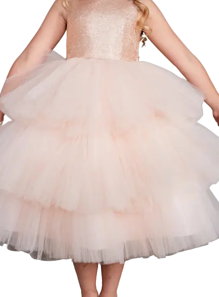 TT5790S - Metallic Glitter Bodice with a Layered Ruffle Tulle Skirt Cadiz Boutique, Inc.