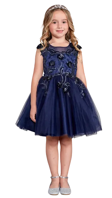 TT7026 - Stunning Cap Sleeved Short Dress with Sequin Floral Applique and Tulle Overlay Skirt. Cadiz Boutique, Inc.