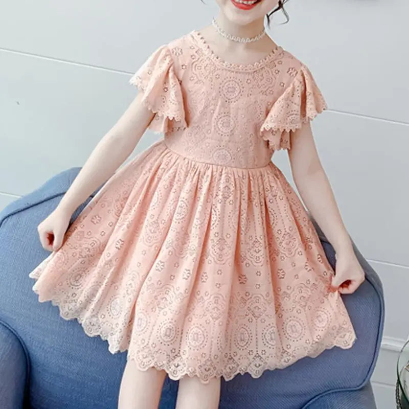 937572- Girl Solid Color Lace Princess Dress Pink Cadiz Boutique, Inc. 937572- Girl Solid Color Lace Princess Dress Pink Cadiz Boutique, Inc.