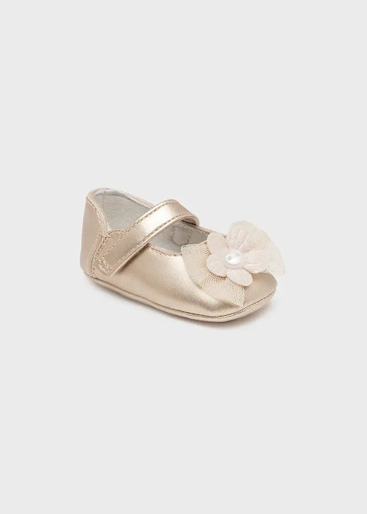 Mayoral 9454D - Mary Jane style Shoes with flower - Gold Cadiz Boutique, Inc.
