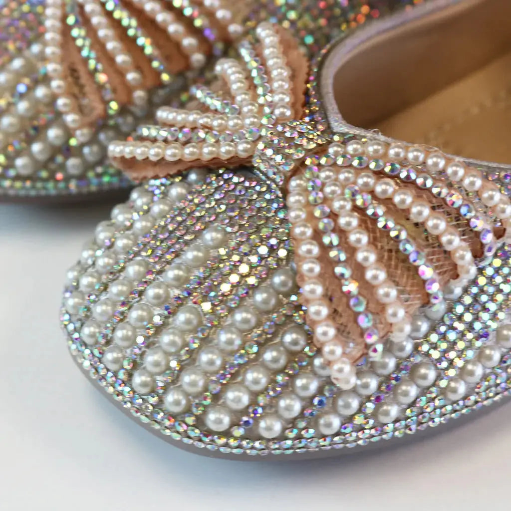 DODS99555 - Pearl Bowtie Flat Shoes - Pink Cadiz Boutique, Inc.