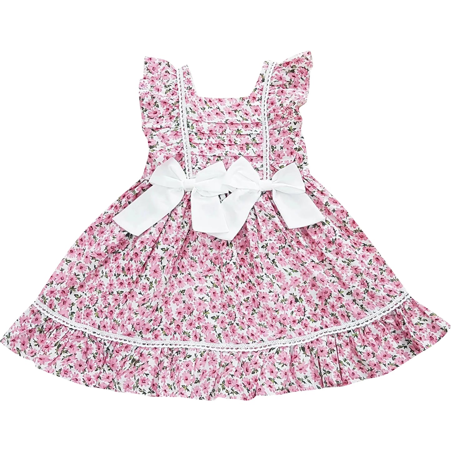AKSF - Spring Summer Floral Bow Lace Woven Cotton Dress Cadiz Boutique, Inc.