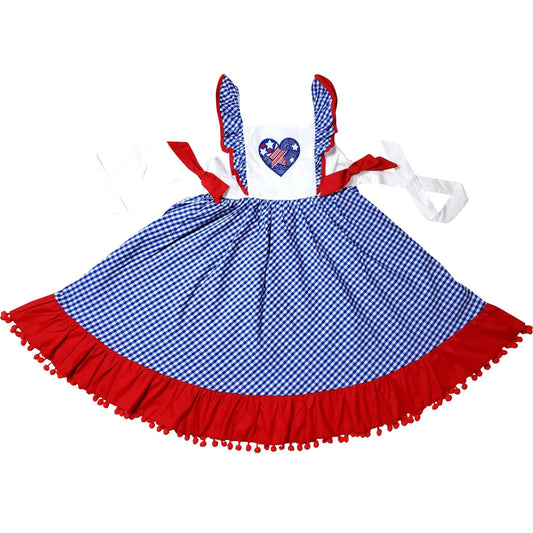 AK - Little Girls 4th of July Patriotic I Heart America Pom Pom Dress Cadiz Boutique, Inc.