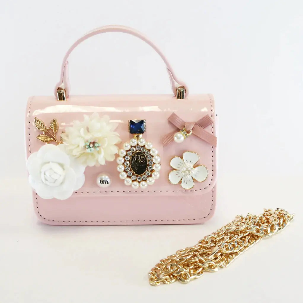 Doe A Deer - B1236P - Floral & Charms Patent Purse - Pink Cadiz Boutique, Inc.
