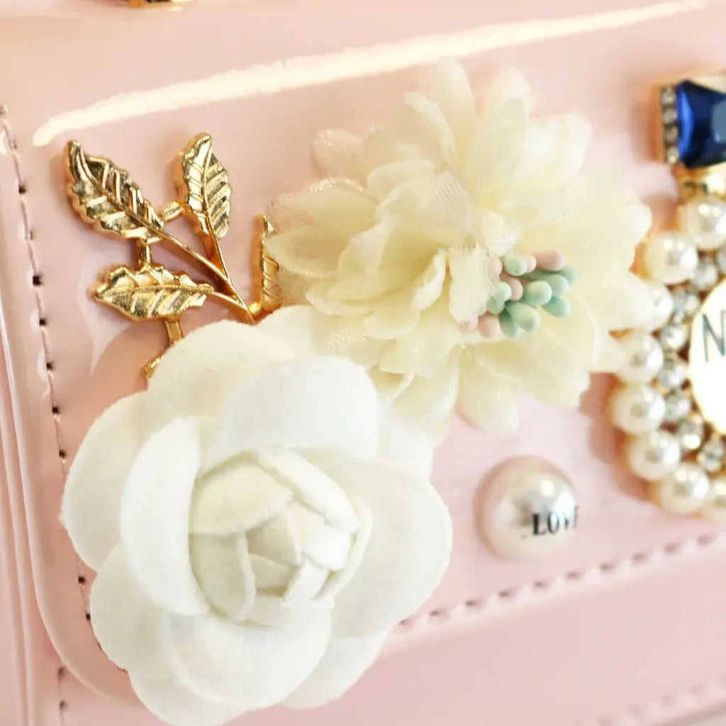 Doe A Deer - B1236P - Floral & Charms Patent Purse - Pink Cadiz Boutique, Inc.