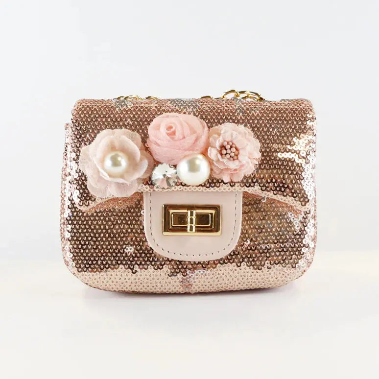 B1301 - Doe A Deer Floral Appliques Sequin Purse Cadiz Boutique, Inc.