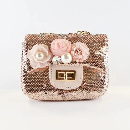 B1301 - Doe A Deer Floral Appliques Sequin Purse Cadiz Boutique, Inc.
