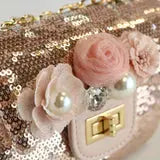 B1301 - Doe A Deer Floral Appliques Sequin Purse Cadiz Boutique, Inc.