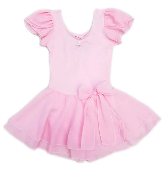 BD336P - Pink Chiffon Sleeve Bow Skirted Ballet Dress Cadiz Boutique, Inc.